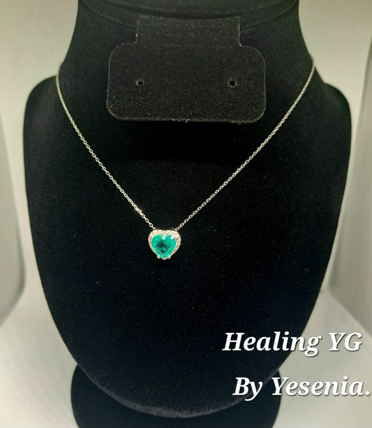 925 silver heart emerald green necklace